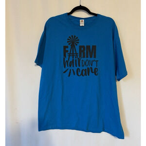 Vintage Tshirt XL Womens Blue Farm Hair Don't Care Crew Neck Fruit Of The Loom